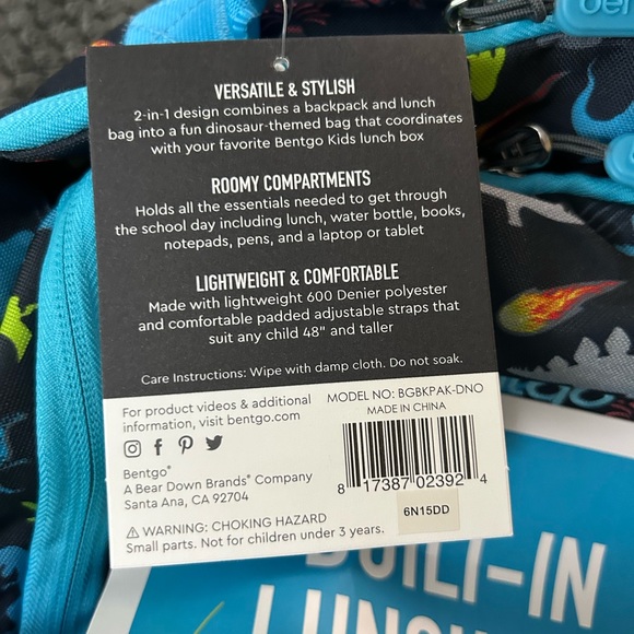 Bentgo Kids 2-in-1 Backpack & Insulated Lunch Bag Combo- Dinosaur ~ NEW - Picture 8 of 9